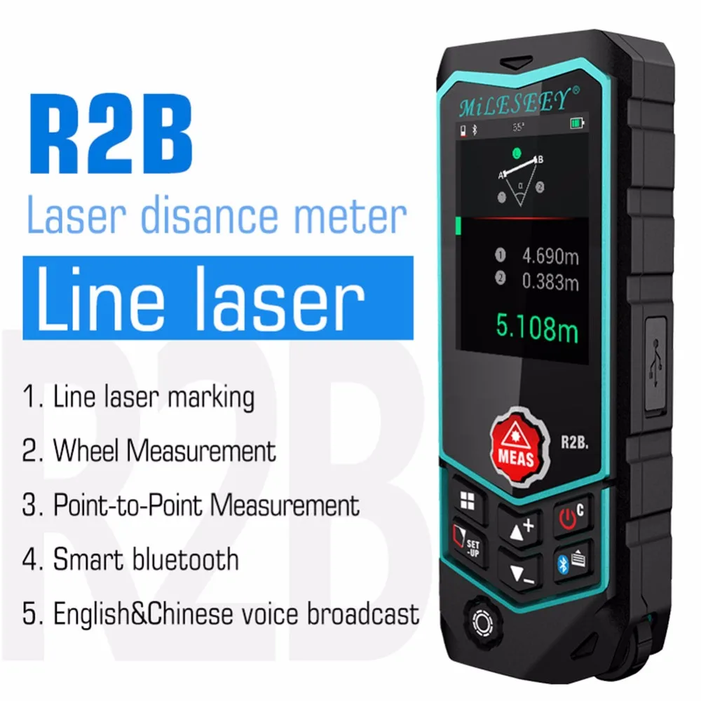 Mileseey R2/R2B Laser Rangefinder Laser Range Finder Tape Measure Roulette with Wheel Laser line lev Mileseey R2/R2B Laser Rangefinder Laser Range Finder Tape Measure Roulette with Wheel Laser line lev