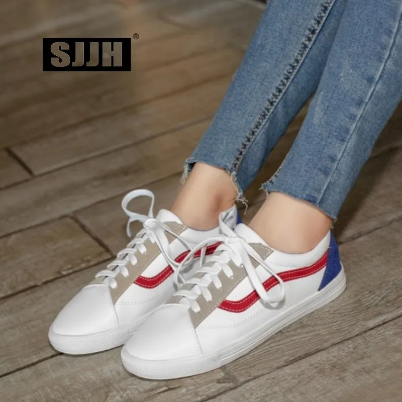 

SJJH Women Skateboarding Shoes Mixed Colors Comfortable Sneakers Vulcanize Flats Casual Chaussure Lace-up Ladies Footwear D006