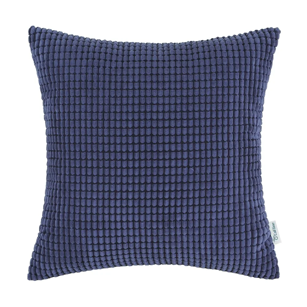 

CaliTime Cushion Cover Pillow Case Home Sofa Bedding Comfy Supersoft Corduroy Corn Striped 18" X 18"(45cm X 45cm) Navy Blue