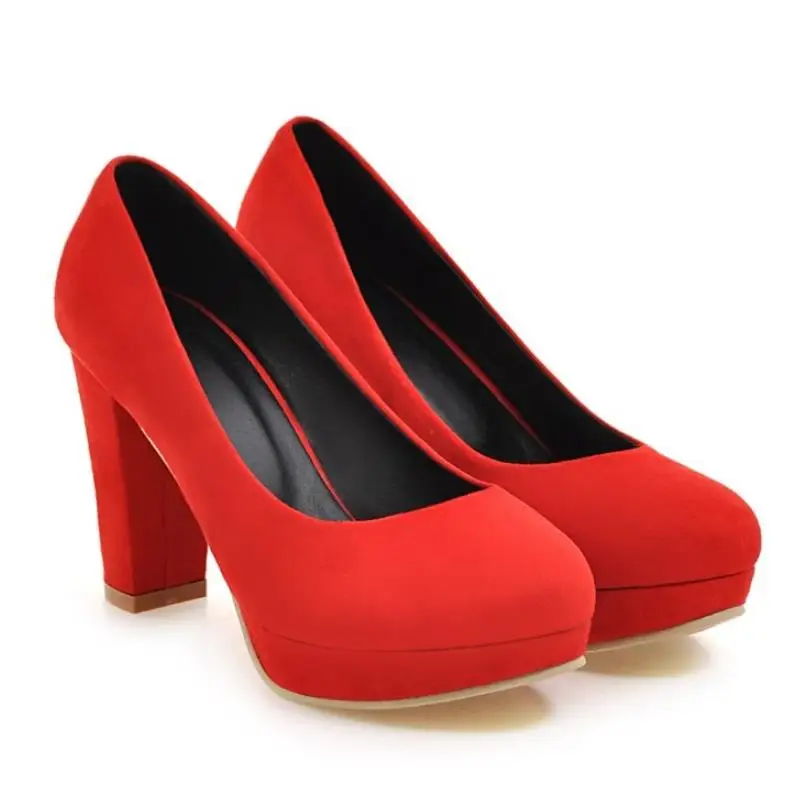 Размеры 34-43; женская обувь на высоком каблуке; женские туфли-лодочки; 5 цветов; пикантные Свадебные вечерние туфли; женские туфли на платформе с круглым носком - Цвет: Красный