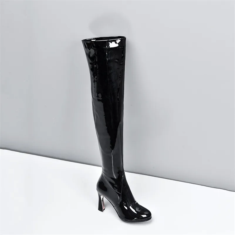 FEDONAS Black Patent Leather Zipper Women Over The Knee Boots Winter Fashion Punk High Heels Long Boots Night Club Shoes Woman