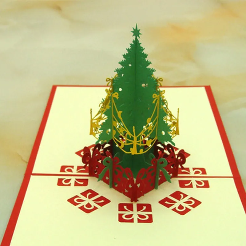 Merry Christmas Tree Vintage 3D Laser Christmas Card Christmas Decorations Gifts Handmade Custom Greeting Cards Xmas Postcards (3)