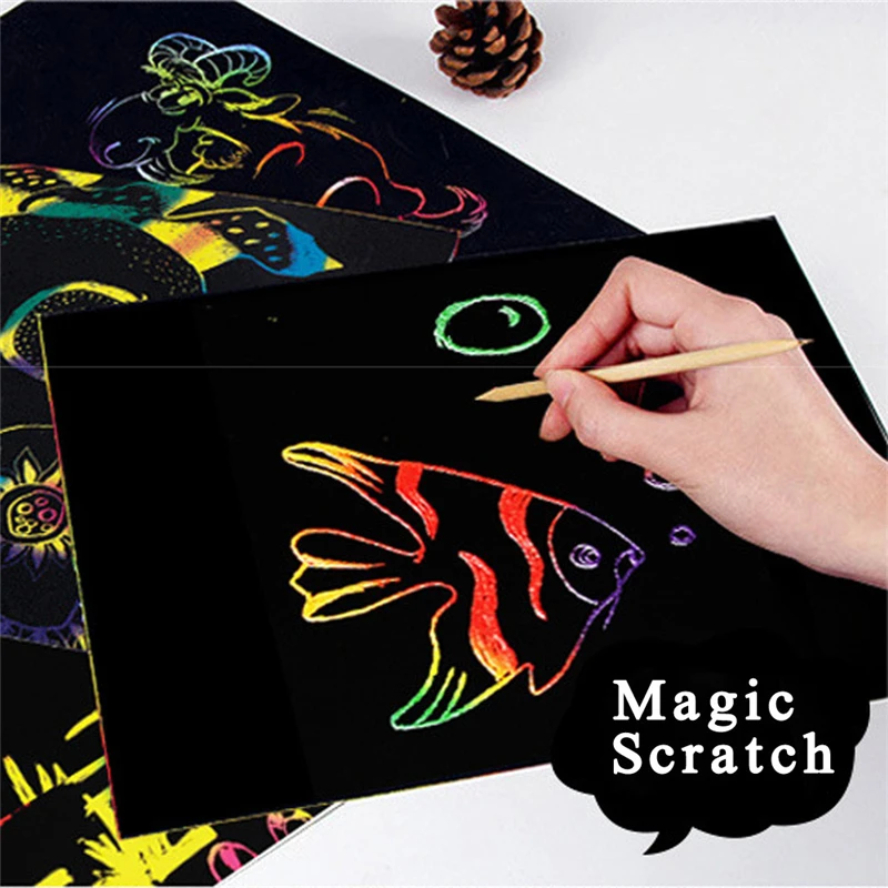 

2018 Amazing 16K 10 Sheets Magic Scratch Art Painting Paper With Drawing Stick Kids Toy For Children Educatinal Learning Drawing