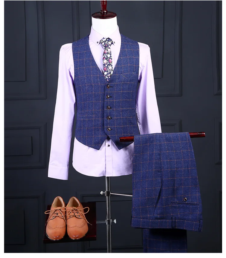 FOLOBE Модные клетчатые свадебные костюмы для мужчин хорошее качество одной кнопки мужские костюмы смокинги 3 шт. для вечерние (куртка + брюки +
