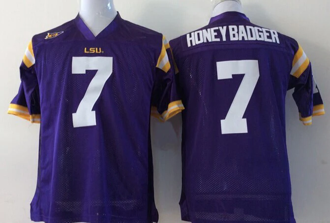 #7 Honey Badger Jersey Tyrann Mathieu Jersey LSU Tigers Cheap American College Football Jerseys Authentic Stitched Logos