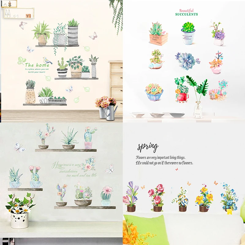 Garden Plants Bonsai Flower Butterfly Wall Stickers For Home Decor Living Rooms Kitchen Wall PVC Decals DIY Mural Art Decoration