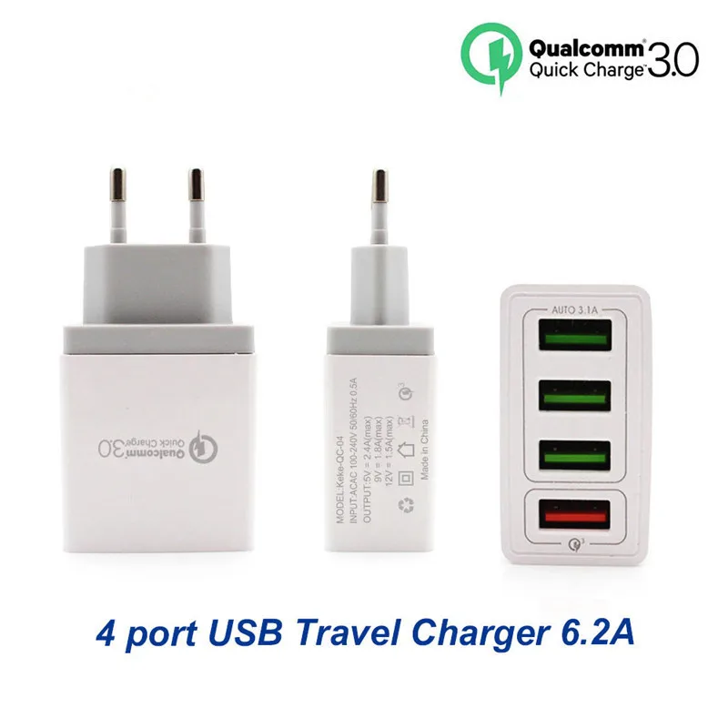 

Good EU/US 4 USB Plug Charger Quick Charge 3.0 Fast Mobile Phone Chargers Quick Charge Compatible 5V/3A for Xiaomi iphone Huawei