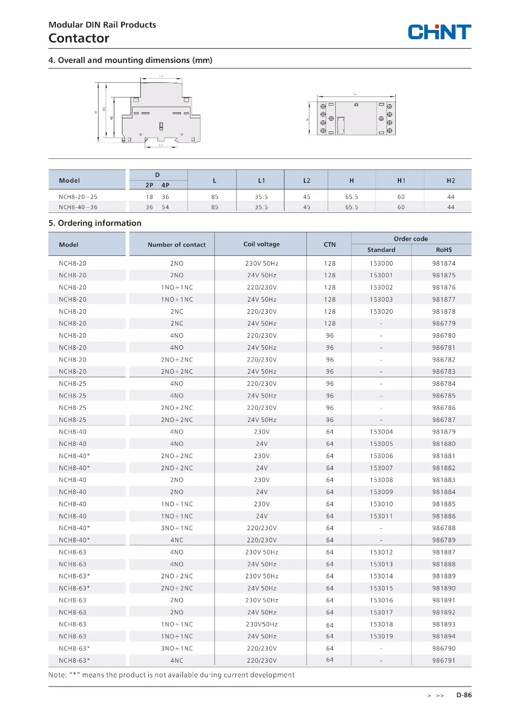 CHINT Бытовой однофазный контактор связи 220 В модульный контактор переменного тока NCH8-20/20 два нормально открытый 2P 20A