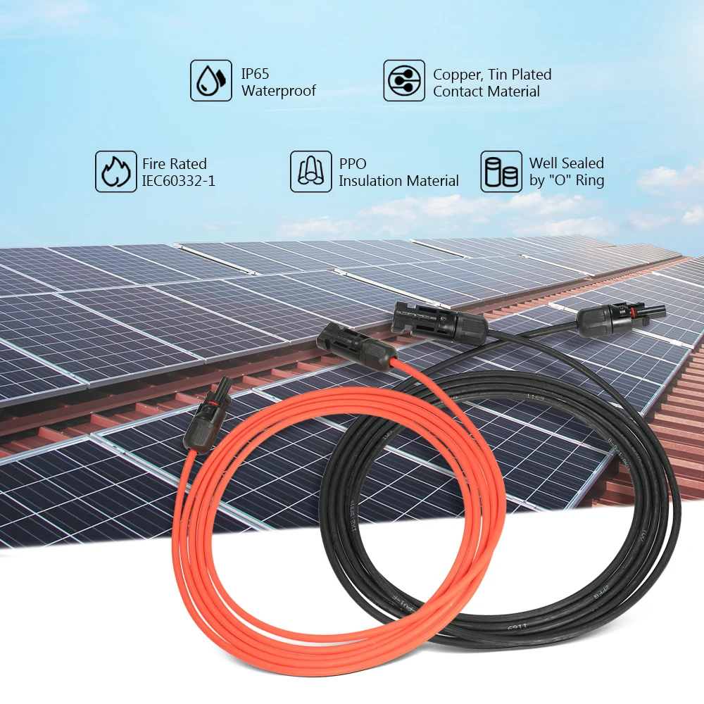 

1 Pair 30 Feet Black & 30 Feet Red 12AWG Solar Panel Extension Cable Wire with MC4 Female and Male Connector