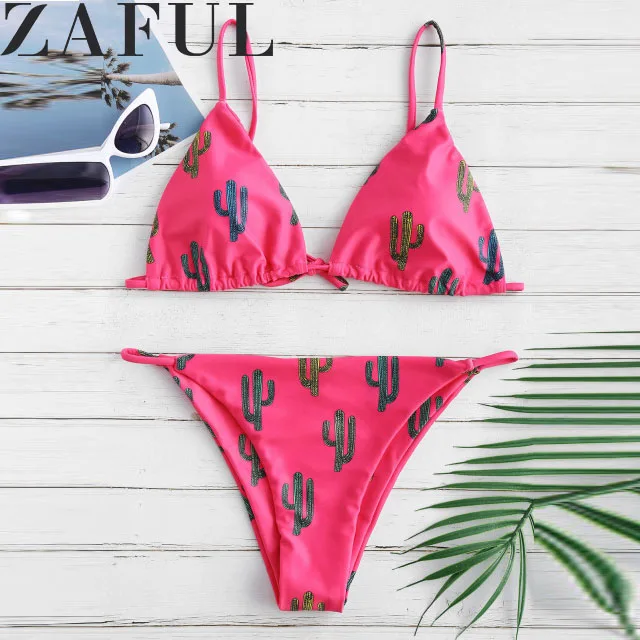 

ZAFUL Sexy Summer Swimsuits Triangle High Waist String Bikini Set Floral Print Swimwear Women Padded Thong Bandage Bathing Suit