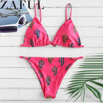 

ZAFUL Sexy Summer Swimsuits Triangle High Waist String Bikini Set Floral Print Swimwear Women Padded Thong Bandage Bathing Suit