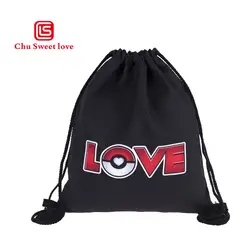 Женский, черный с надписью «LOVE» сумки с принтом со шнурком мода простой карман шнурок школьные сумки для девочек Оксфорд складной холст