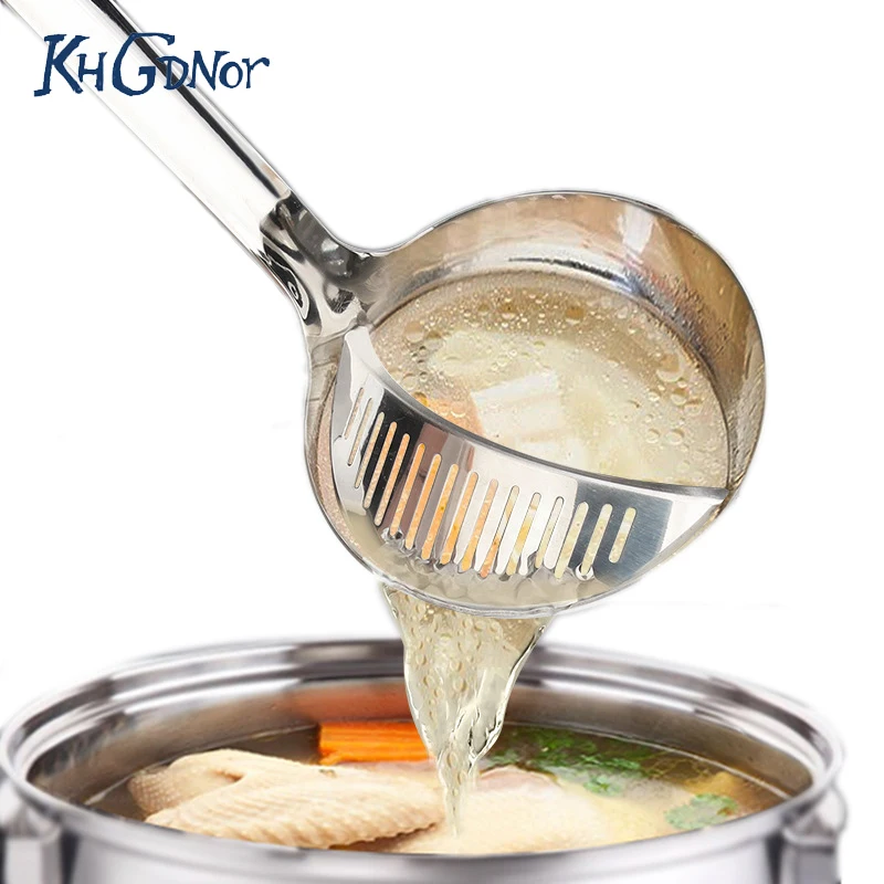 

KHGDNOR Multifunctional Soup Spoon Stainless Steel Colander Spoon With Long Handle Strainer Filter Scoop Dinnerware Tool