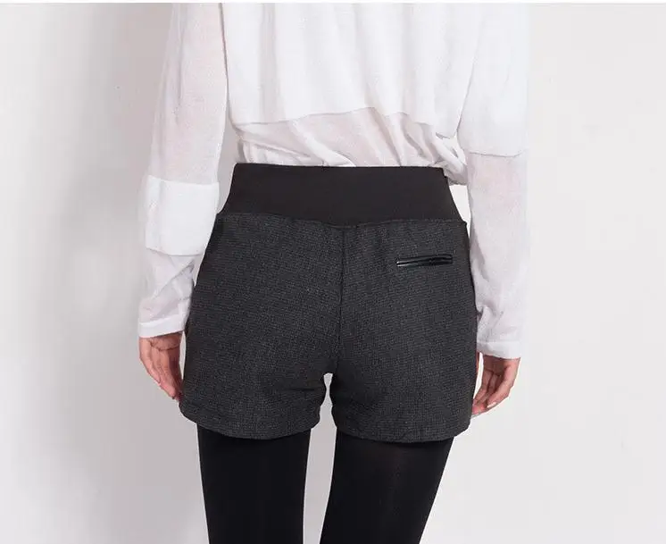 Новый осень-зима Женская одежда тонкий дикий карман контрастного Цвет шорты женские шерстяные обжимной Короткие штаны толстые скачать D016