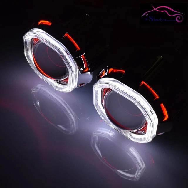 Motorcycle Headlight Double Square Angel Eyes Halo Hid Bi Xenon Lens