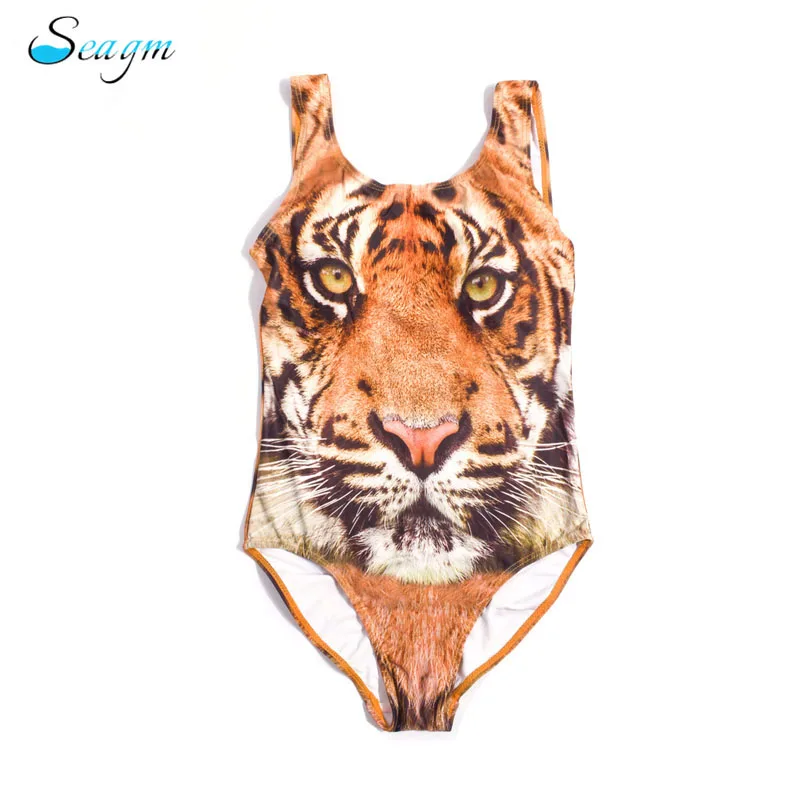 tiger 3D print children swimsuit fused one piece swimsuit girls swimwear swimsuits bathing suits