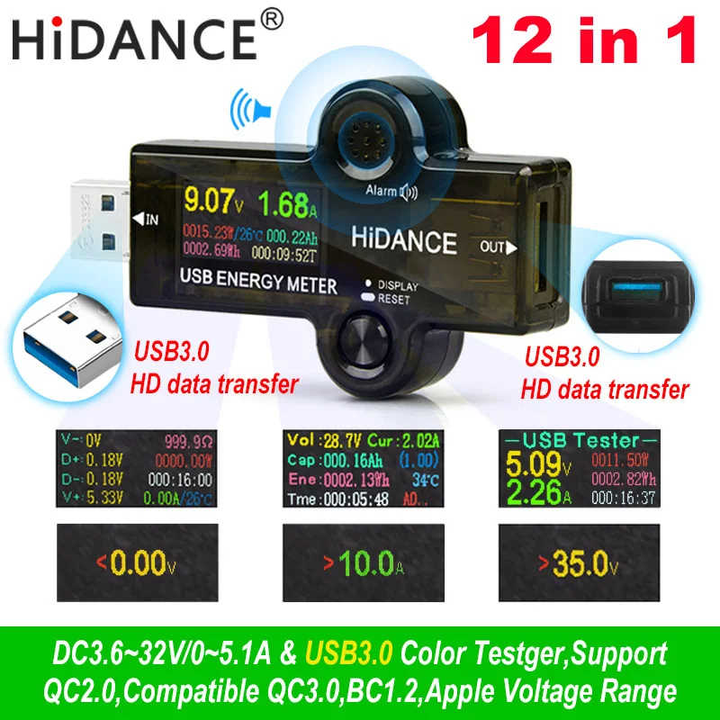 USB 3 0 TFT 13в1 тестер приложение dc Цифровой вольтметр Амперметр voltimetro power bank детектор