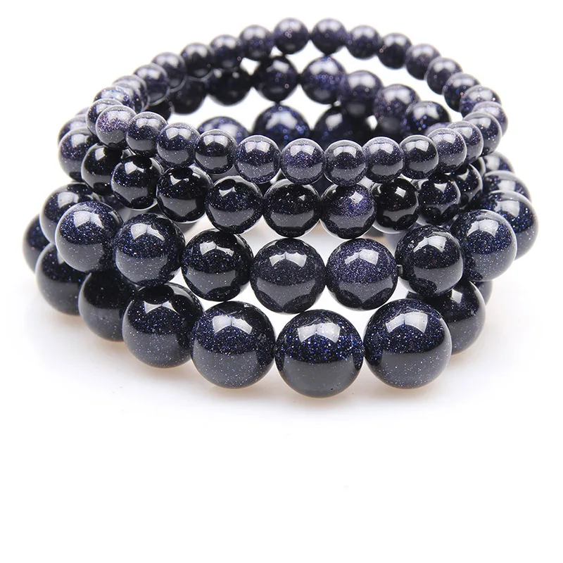 

Natural Dark Blue Sandstone Beads Bracelet Loose Stone Round Sitara Stars Beads Buddha Elasticity Rope Men Women Bracelet
