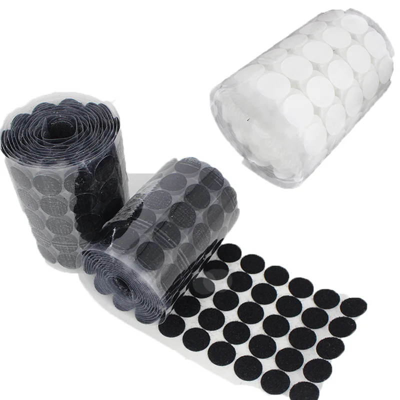 

White Black Sew On Velkro Nylon Dot Fastener Tape Roll Cable Ties Loop Coins Strong Self Adhesive Short Hook Back