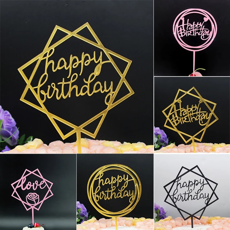 

IVYSHION Acrylic Letter Heart Happy Birthday Cake Topper For Birthday Wedding Party Cake Decoration Tools Party Decoration