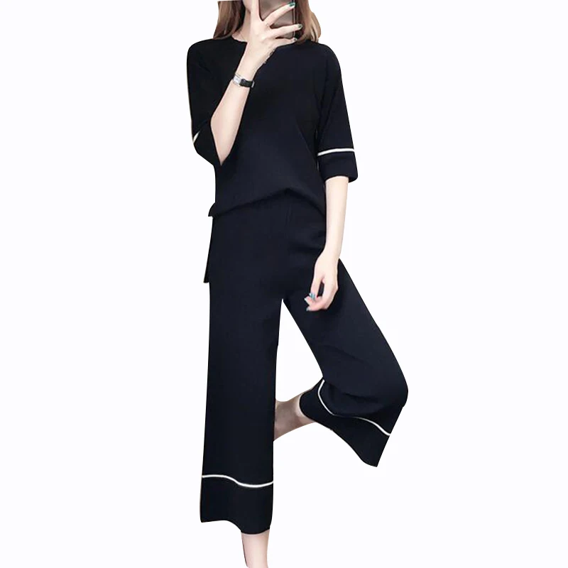 

Rlyaeiz 2018 Spring Summer 2 Piece Set Women Sporting Suit Knitting Pullover + Ankle-length Pants Sporting Wear Female Tracksuit