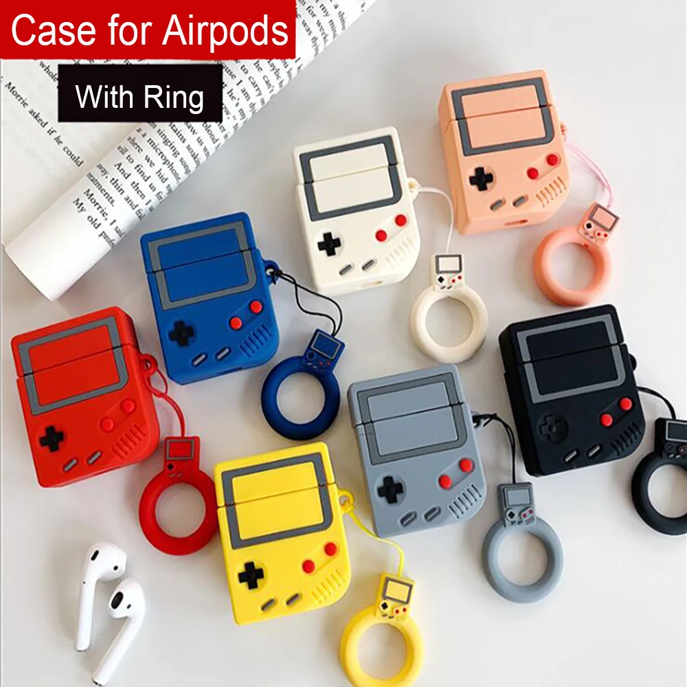 Чехол-накладка для Apple AirPods 2 силиконовый с кольцом-ремешком 3D Game Boy гарнитура Airpods |
