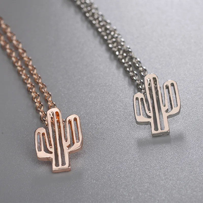Cactus Necklace Simple Gold Silver Minimalist Desert Necklaces For