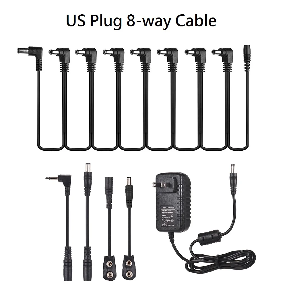 Гитарная педаль Питание адаптер DC 9 V 1A с 8-канальный видеорегистратор топологии кабель обратной полярности кабели Батарея зажимные кабели - Цвет: US 8-way Cable