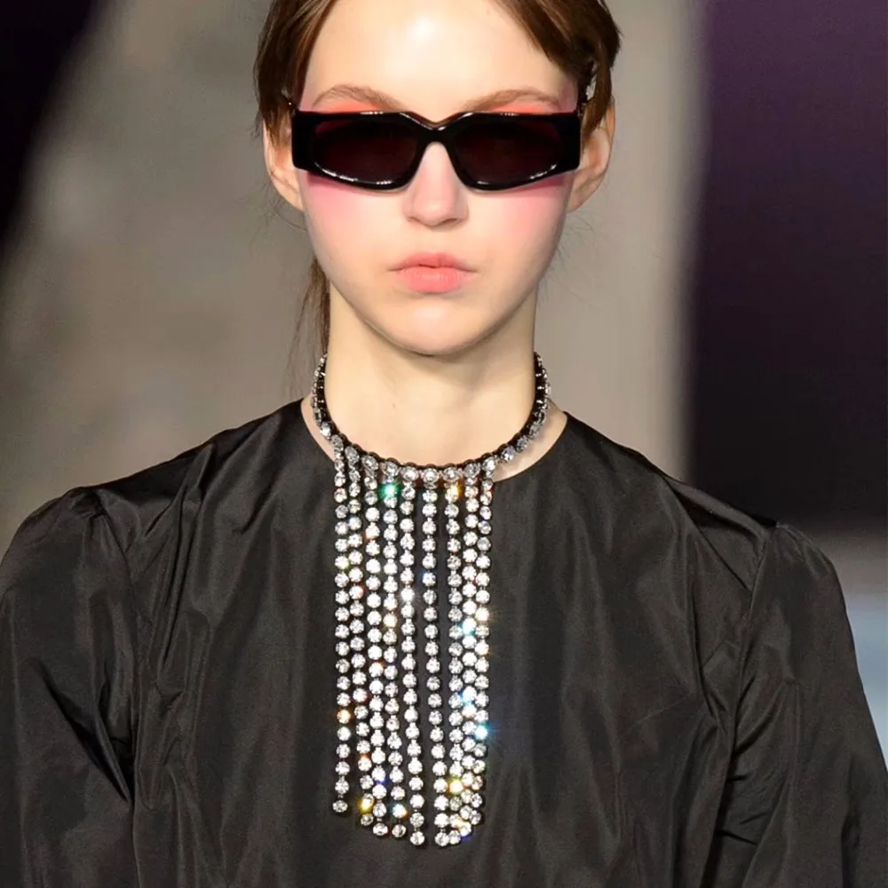

Qiaose shiny full rhinestone long chain choker collar statement necklace for women high quality stunning necklace jewelry