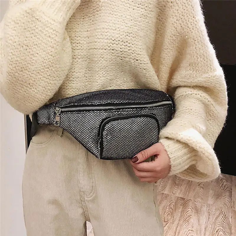 Fashion Neutral Outdoor Zipper Sequin Messenger Bag Sport Chest Bag Waist Bag bolso mujer sac a main bolsa feminina 40AP1208