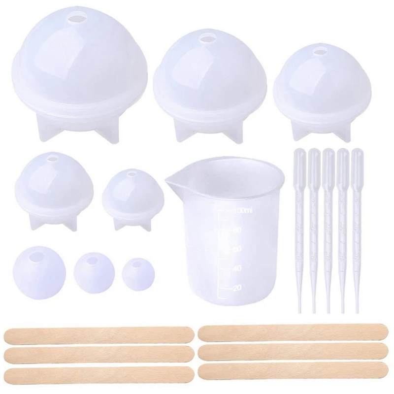 

Sphere Round Mold, Epoxy Silicone Ball Molds With Nonstick Mixing Cup Dropper And Stick Casting Molds For Diy Craft Making Jew