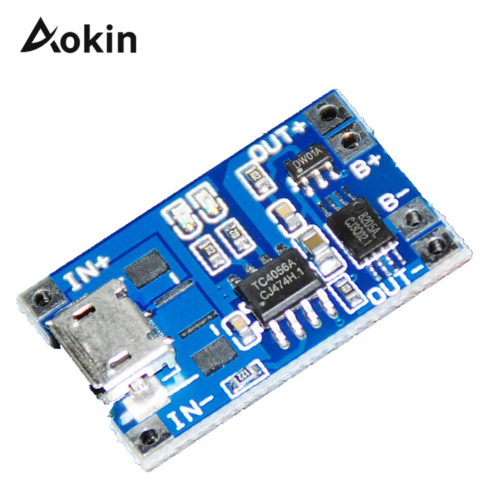 

TP4056 5V 1A Micro USB 18650 Lithium Battery Charging Board Charger Module Protection Dual Functions TP4056