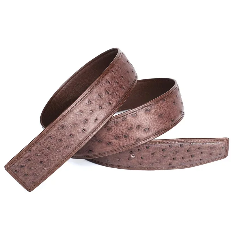 

High Quality Authentic Ostrich Skin Men's Belt without Buckle Genuine Exotic leather Belt Classical Designer Male Brown Belt
