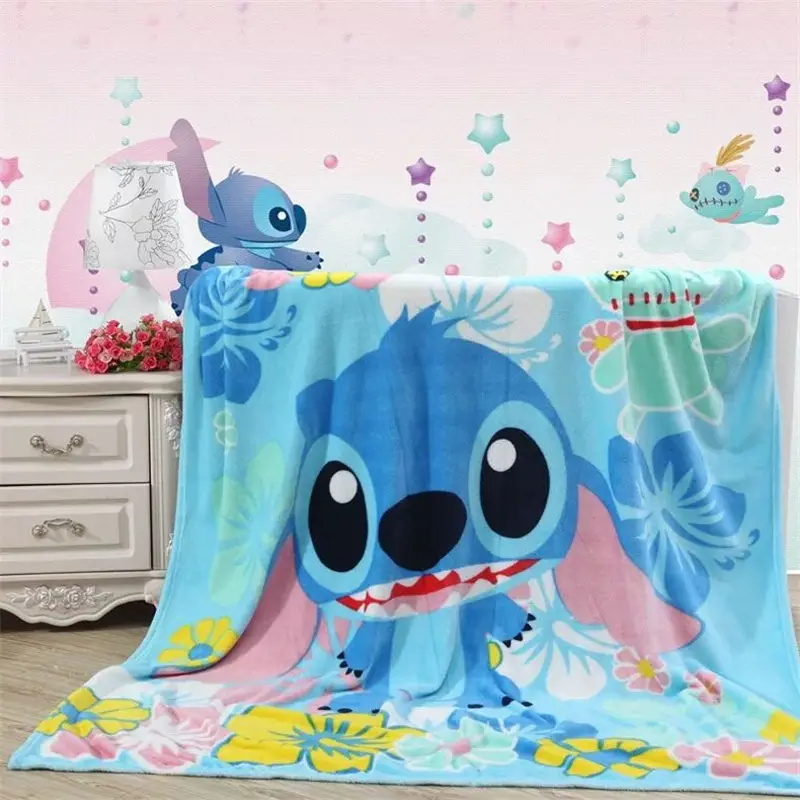 Lilo Ститч Цветочные Печатные Одеяла для девочек и мальчиков, детский подарок, украшение для дома, спальни, фланелевые синие 140x100 см