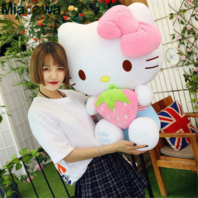 

1pc 50/65cm Giant Kawaii Strawberry Hello Kitty Stuffed Plush Doll Baby Cute Soft KT Cats Animal Pillow Toys For Girls