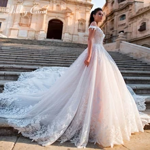 Vestido de novia de princesa de encaje romántico 2019 sexy manga de casquillo de lujo capilla tren vestidos de novia Vintage