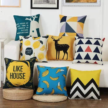 

Geometric Decorative Throw Pillow Cover Case Yellow Banana Deer Animal Cotton Linen Cushion Cover For Sofa Home Decor Pillowcase