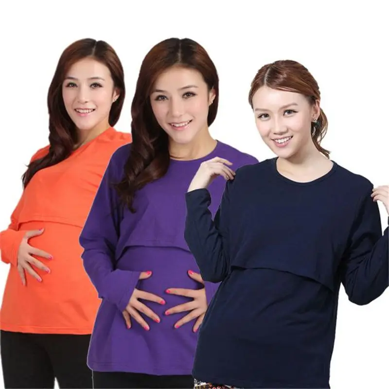 Горячая модная одежда для беременных 5 цветов футболка одежда для беременных Одежда для кормления футболка с длинными рукавами
