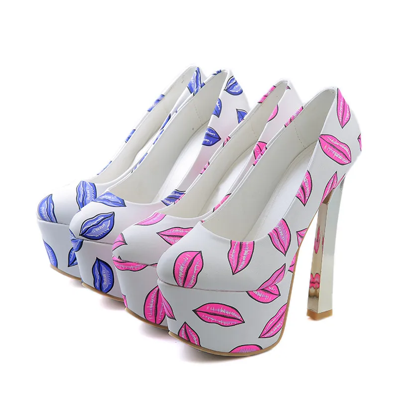 Hauts Taille Lip Chaussures Femme Décontracté Nouveau Sexy Automne Dames Partie Pompes Sarairis Imprimer 2019 rose 33 Semelles Talons Printemps Bleu 40 Grande Compensées À wnHXAx8wqp
