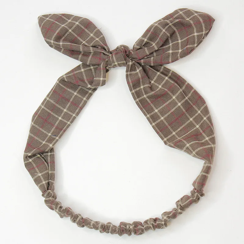 7Lovely Grid Rabbit Ears Hair Band for Girls Infant Hair Accessories Headwrap Make Up Sweet Little Girl's Bow Headband Turbans