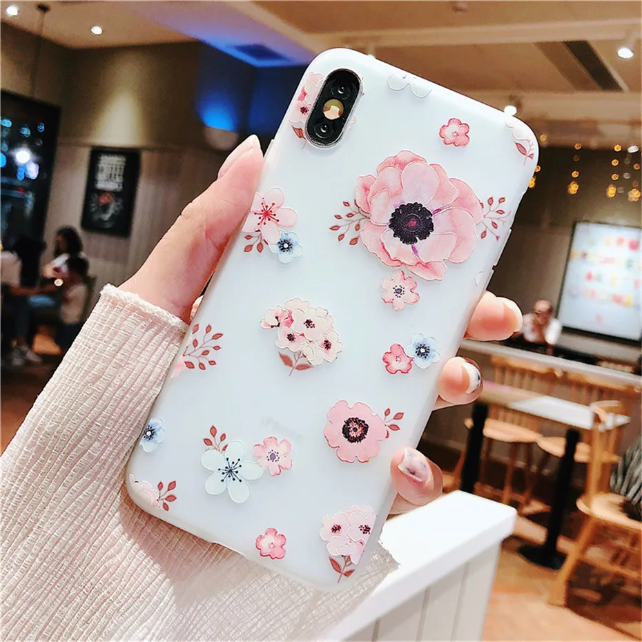 MOUSEMI 3D Relief Phone Case For iPhone 6 6S 7 8 Plus X 5 Floral Silicon Case Soft Capa For iPhone X XS MAX XR 5S SE Flower Case (11)