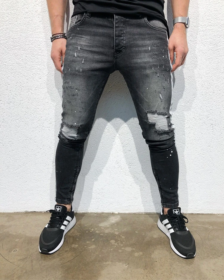 mens black and white striped skinny jeans