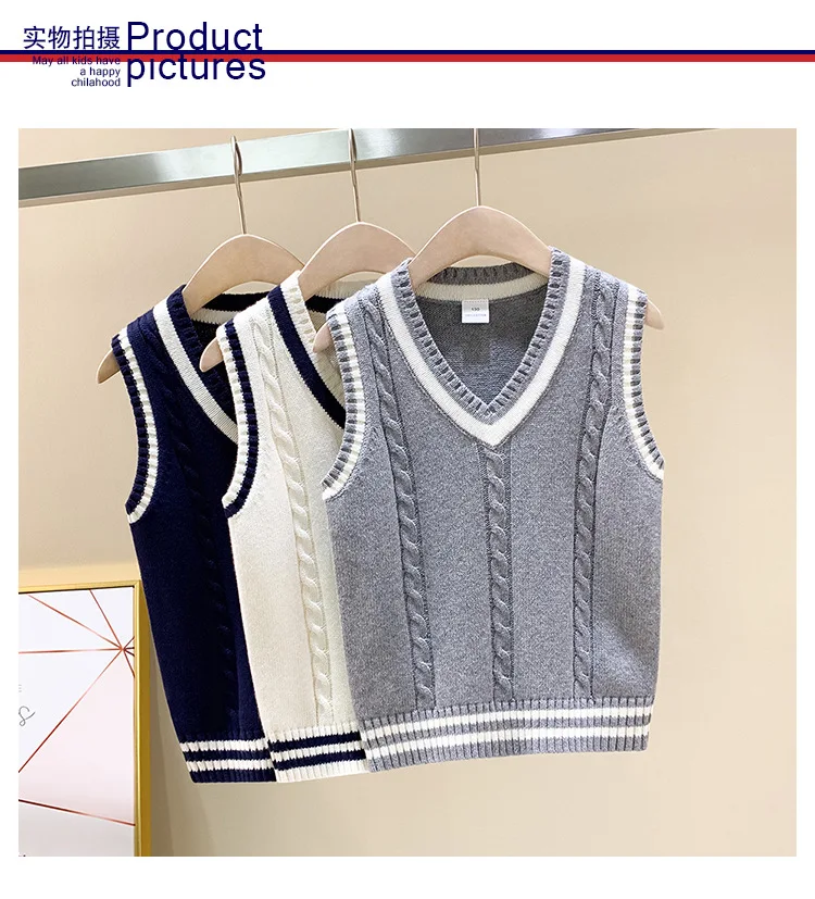 Осенне-зимний модный детский пуловер для девочек; детские свитера без рукавов; вязаный хлопковый шерстяной жилет для маленьких мальчиков