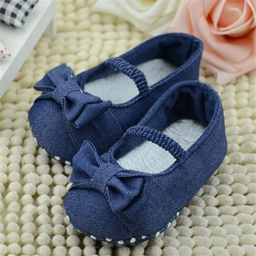 

2018 Cute Crib Shoes Casual Baby Bowknot Denim Toddler Princess First Walkers Girls Kid Shoes For Party Dropshipping 0305