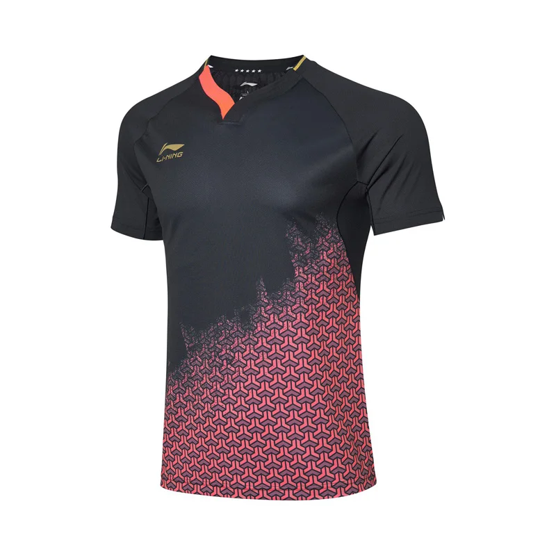 Li-Ning мужской костюм для соревнований по настольному теннису национальная команда спонсор на сухой дышащей подкладке спортивные футболки AAYP081 MTS3090