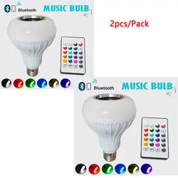 2 х Smart E27 RGB Беспроводной Bluetooth Динамик Светодиодный лампочки музыка играет затемнения Беспроводной светодиодный светильник с 24 клавиши