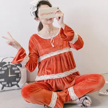 

Nursing Nightwear Korean Round Neck Comfortable Soft Maternity Pajamas Breastfeeding Sleepwear Pregnancy Pyjama Homewear SetA222