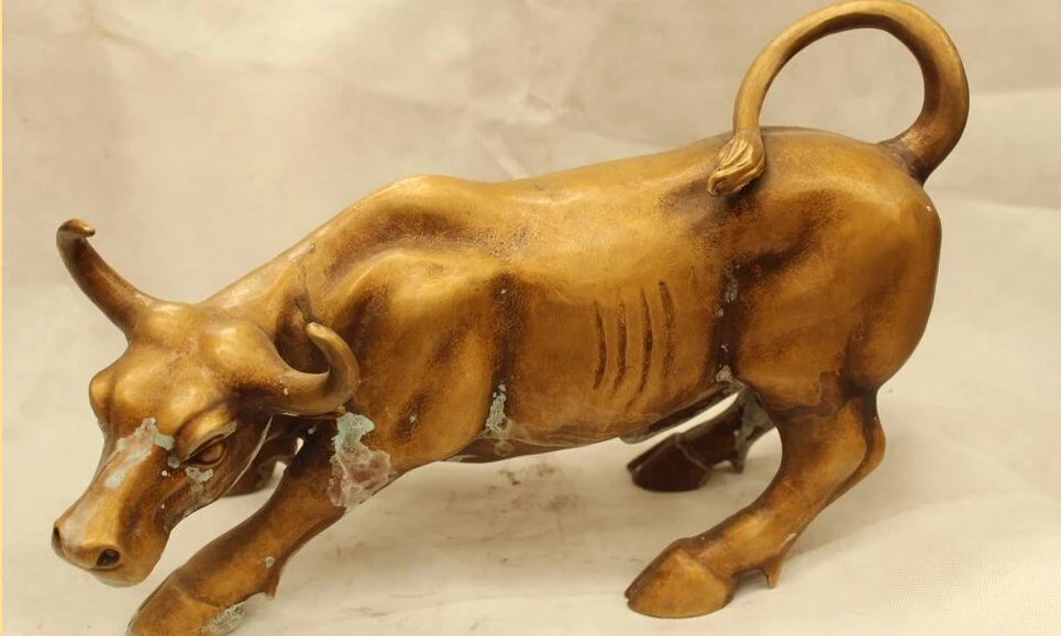 

11"China Folk Purple Bronze carving excellent Lucky Lifelike Ox Statue R0715