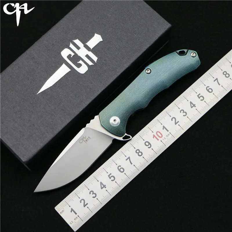 

CH small 3504 original Flipper folding knife AUS-8 Blade ball bearings TC4 Titanium handle camping fruit pocket Knives EDC tools