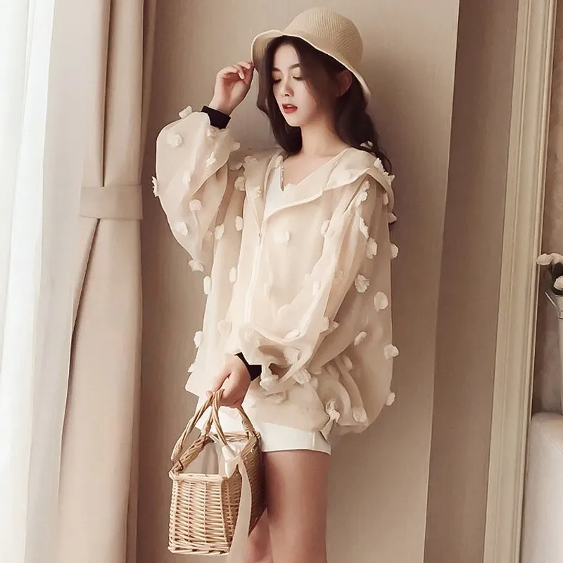 Summer Women Organza Basic Chic Jacket Causal Thin Bomber Jacket Boho Sun Protection Beach Coats Mujer Streetwear